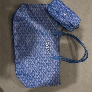 Blue Monogram Tote and Pouch Set
